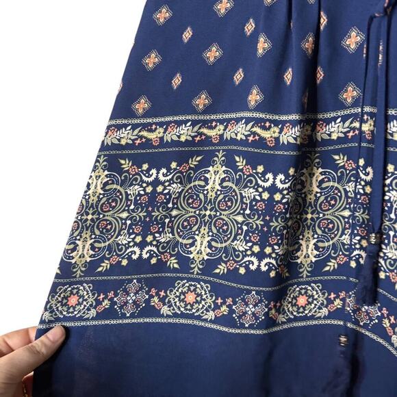 The Limited Blue Paisley Boho Blouse Shoulder Cut Outs and Tie Neck - Picture 3 of 7